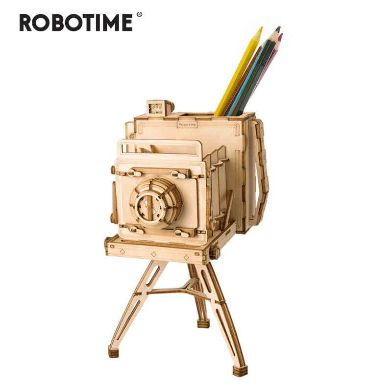 

Robotime Puzzle Fun Creative Novelty Diy Series 3d Wooden Retro Camera Game Pen Holder Model Building Kit Popular Toys