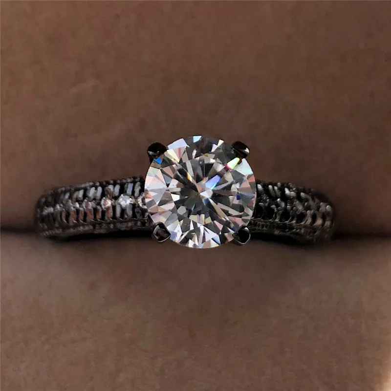 

Simple Style Male Female Crystal Stone Ring Vintage Black Gold Filled Jewelry Solitaire Wedding Rings For Men And Women