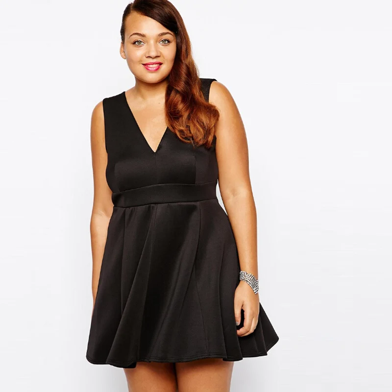 Sexy Deep V Neck Ladies Dresses Extra Large Black Short Summer Dress