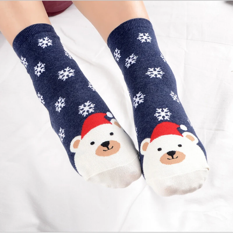 5 цветов рождественские женские носки забавные повседневные милые унисекс Горячие Зимние теплые рождественские Мультяшные принты модные носки для женщин