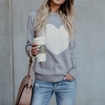 

DOIB Pullovers Sweaters 2018 Autumn Winter Fashion Knitted Female O-Neck Peach Sweaters long-sleeved