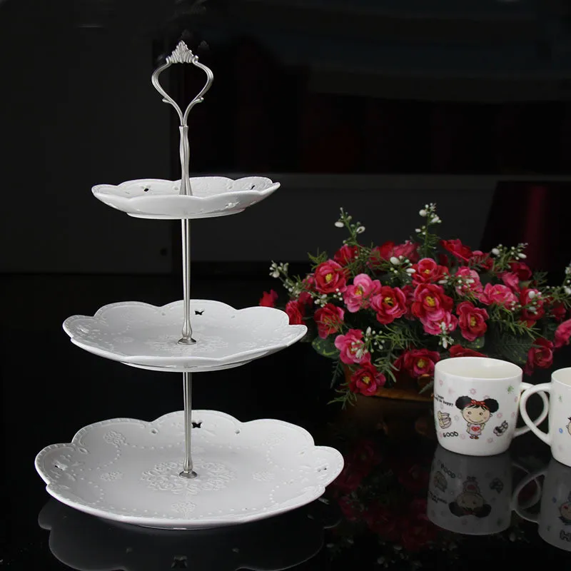 

1 Set 3 Tier Three Layers Cake Plate Stand Holder Crown Shape Metal Rod Fitting Hardware Rod Plate Holder Kitchen Dining Cake