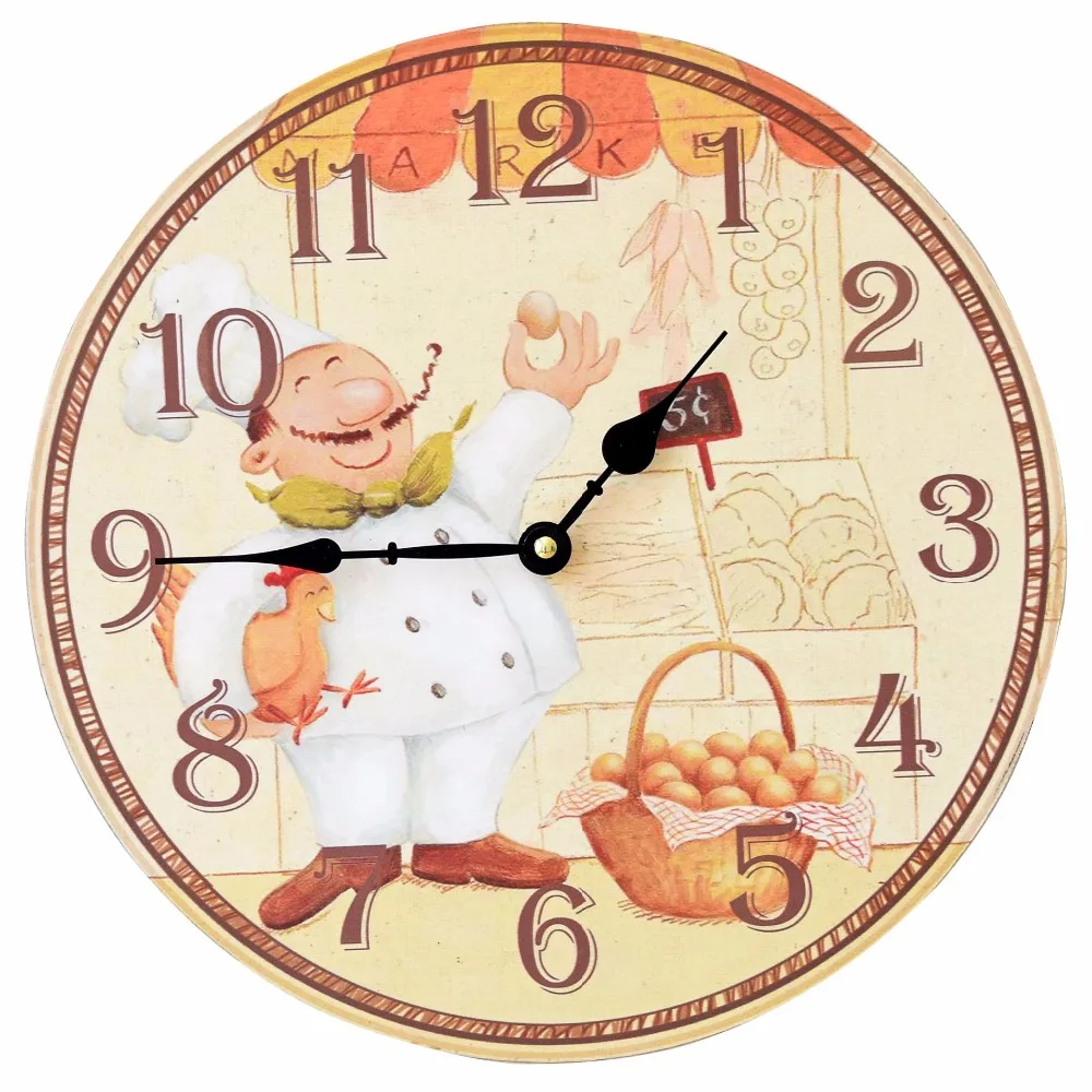 Europe Style Restaurant Chef Wood Large Wall Clock electronics wall