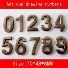 1PCS 0-9 Antique drawing House Numbers 70*48*8mm Plastic ABS Hotel Home Door Number Digits Sticker Plate Signs Address DIY