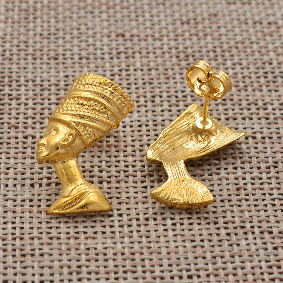 Anniyo Egyptian Queen Nefertiti Stud Earrings Jewelry for Women