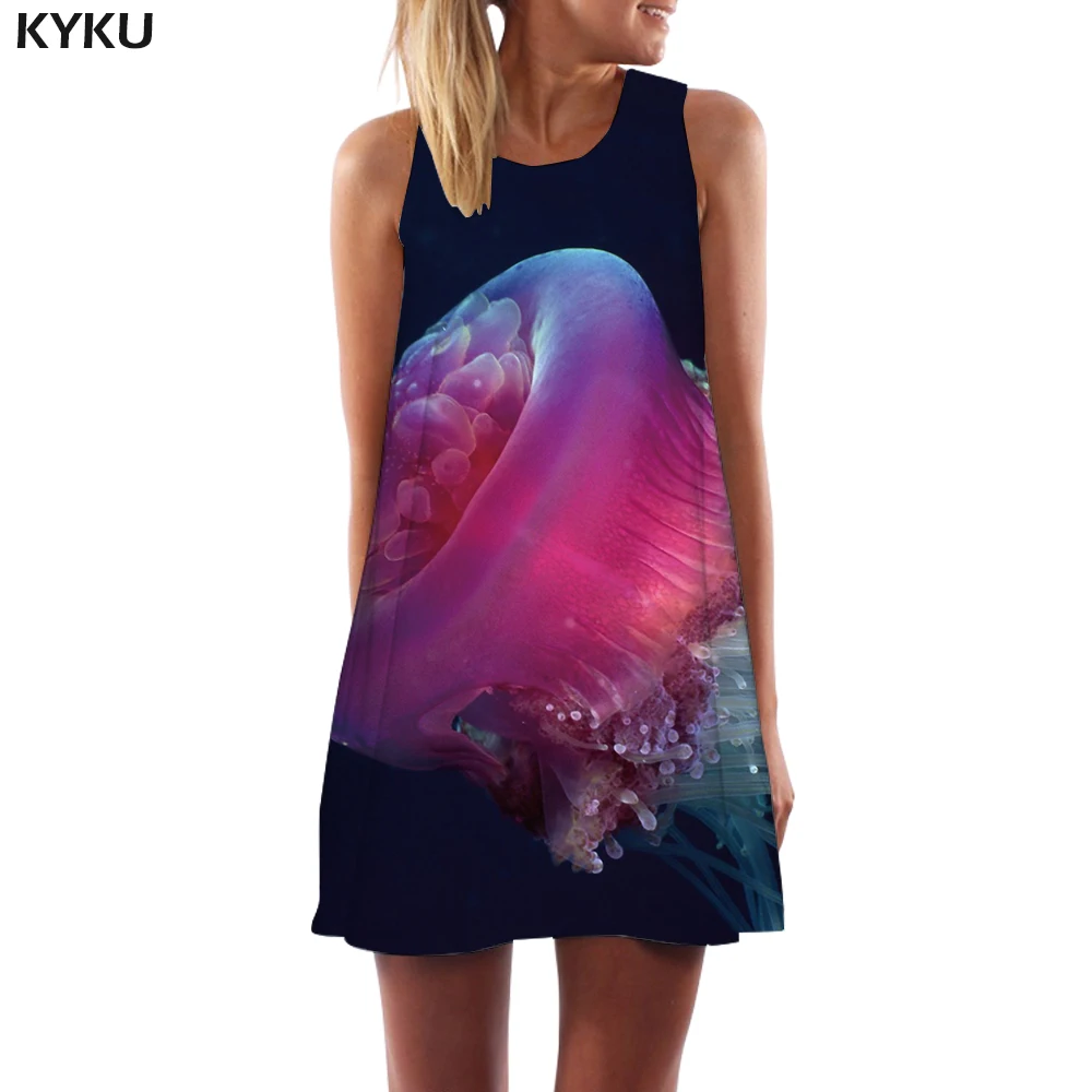 

KYKU Jellyfish Dress Women Tropical Vestido Sexy Animal Tank Ocean 3d Print Tracksuits Office Womens Clothing Vintage