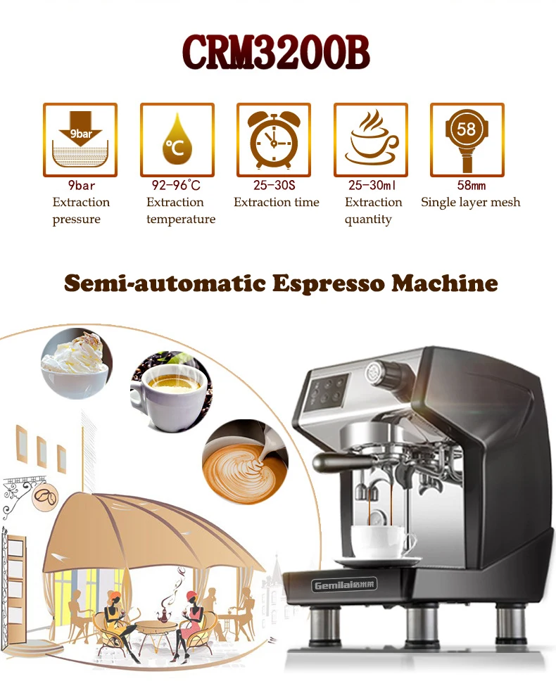 Полуавтоматическая кофемашина Эспрессо коммерческий кофейный прибор для приготовления молока 3000 Вт двойной водяной насос Кофеварка CRM3200B
