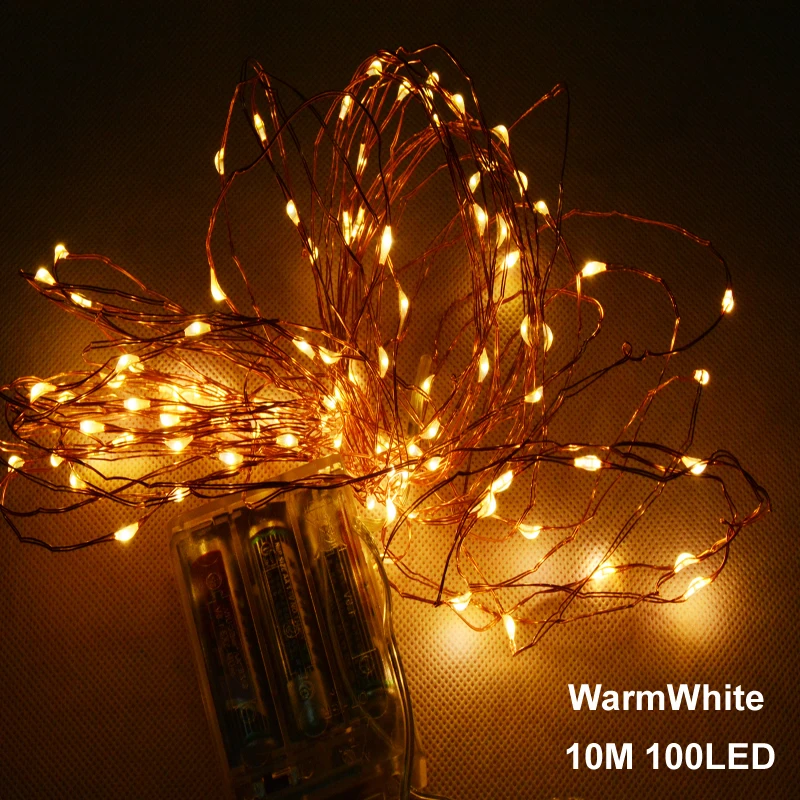 30x10 м 33ft 100 led 3AA на батарейках наружные светодиодные медные Проводные гирлянды для
