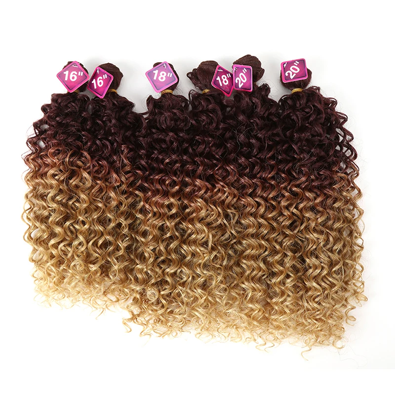 Синтетические афро кудрявый вьющиеся волосы светлые 16-20 "дюймов 7 шт./лот Синтетические пряди для наращивания волос 6 штук с закрытием