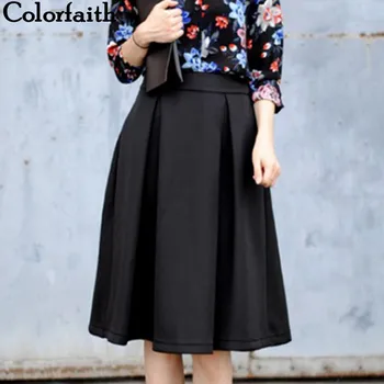 

2017 Autumn Winter Flared Skirt Pleated Midi Skirt Retro Style Ladies High Waist Elegant Vintage Femininas Saias 3543