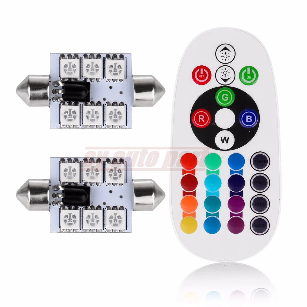 2pcs Colorful Changeable 6 LED 39mm 12V Car Dome Festoon Roof Reading