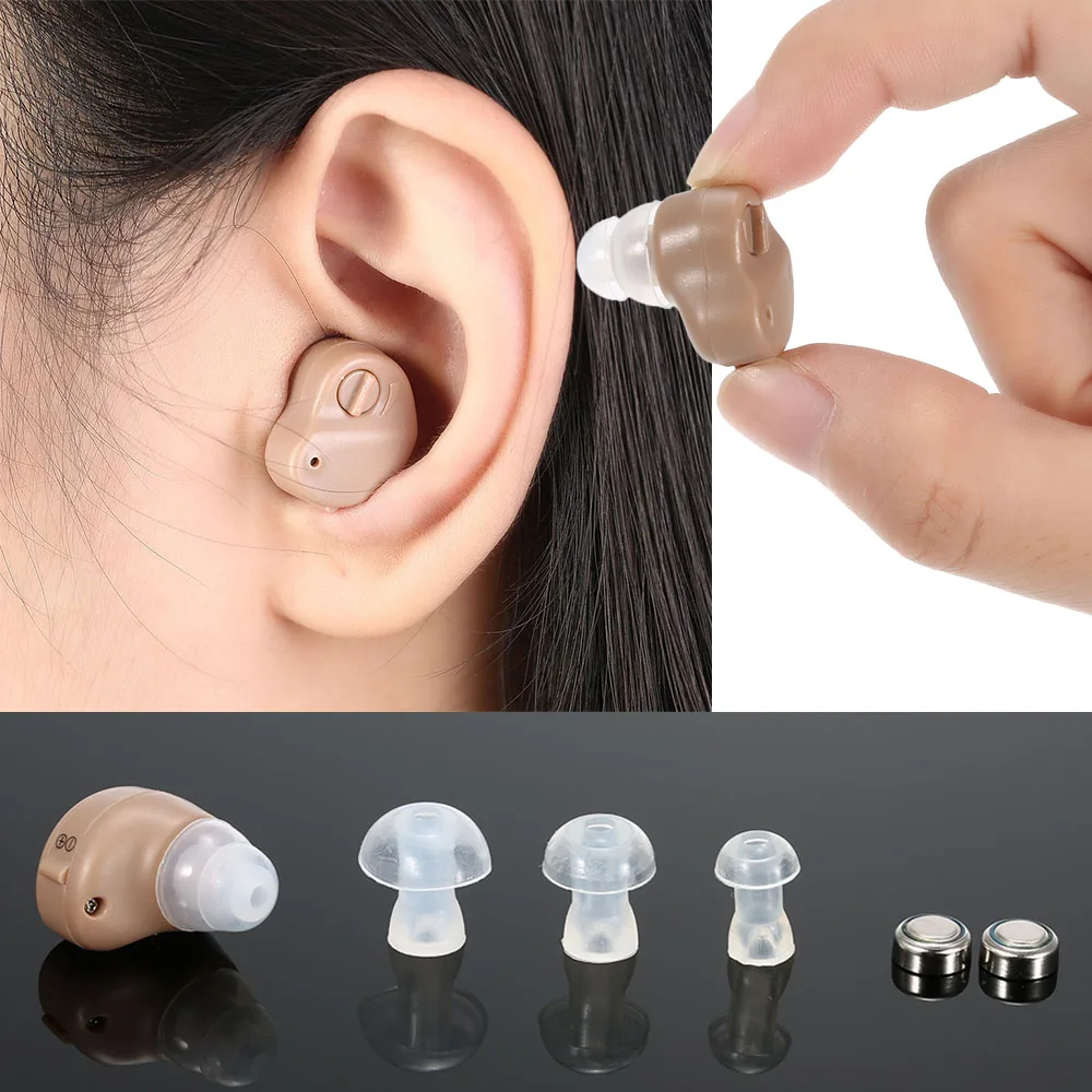 

Sound Amplifier Hearing Aid Adjustable Volume Digital In-Ear Hearing Aids Care Earplugs With Button Batteries Carriage Case Kit