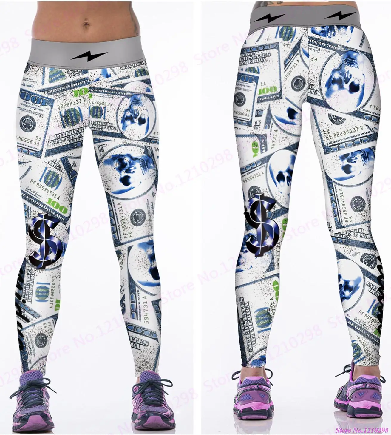 Newest Women Tight Print Dollar Bills Leggings Gym Fitness Sports