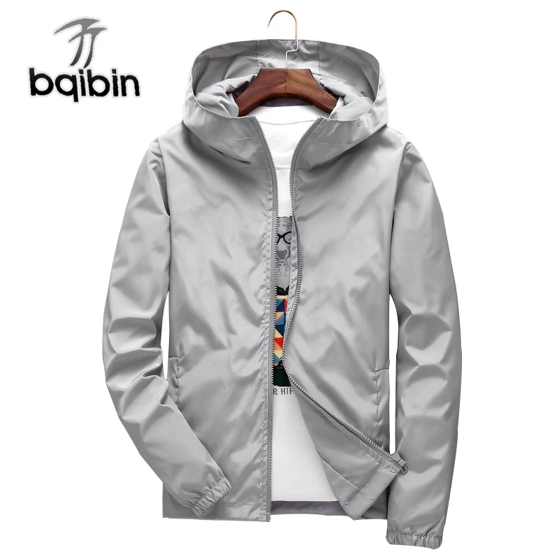 

BIAOQIBING 2019 Spring Men's Hooded Jacket Windbreaker Solid Color Bomber Jackets Men Zipper Coat Male Clothings Plus Size 7XL