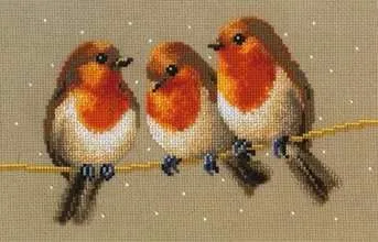CS-1667 Cross Stitch Kit Winter Snow Robin Robins Three's a Company