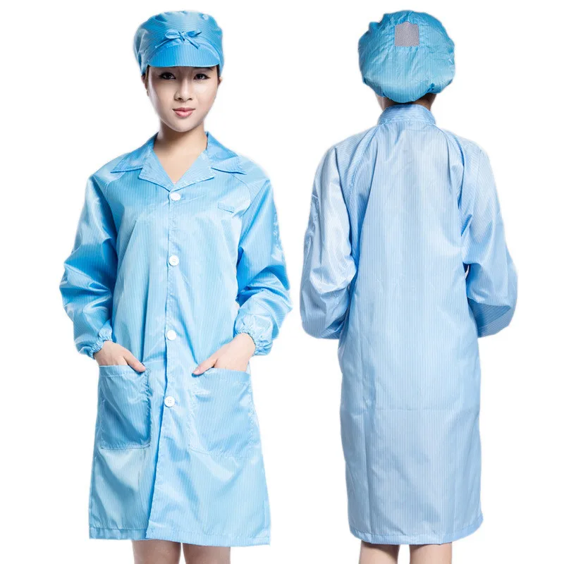 Blue with Hat Антистатическое покрытие из полиэфирной нити+ полупроводящее волокно, одежда для уборки, одежда для очистки пищевых продуктов, Пыленепроницаемая краска, рабочая одежда - Цвет: Blue with Hat