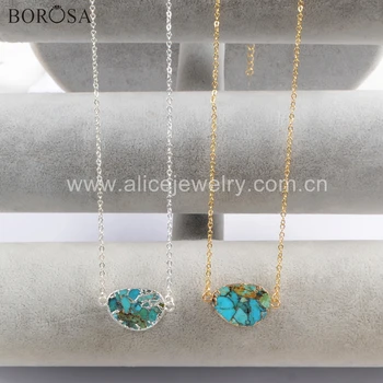 

BOROSA 5PCS Mango Shape Gold/Silver Color Copper Natural Turquoises Connector for Necklace Jewelry for Women AS Gift G1707 S1707