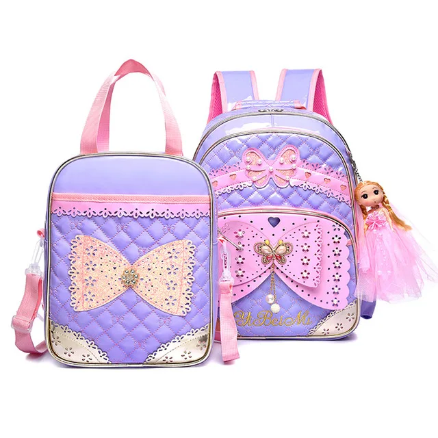 2 шт./компл. ортопедии школьный рюкзак для девочек детские школьные сумки Водонепроницаемый основной Детские ранцы mochila escolar - Цвет: set purple