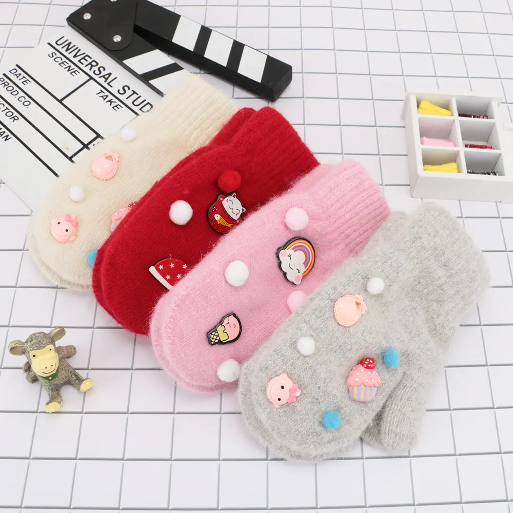 

1 Pair Children Fashion Clothing Accessories Solid Beautiful Girls Boy Gloves Faux Rabbit Fur Winter Full Fingers Warm Mitten