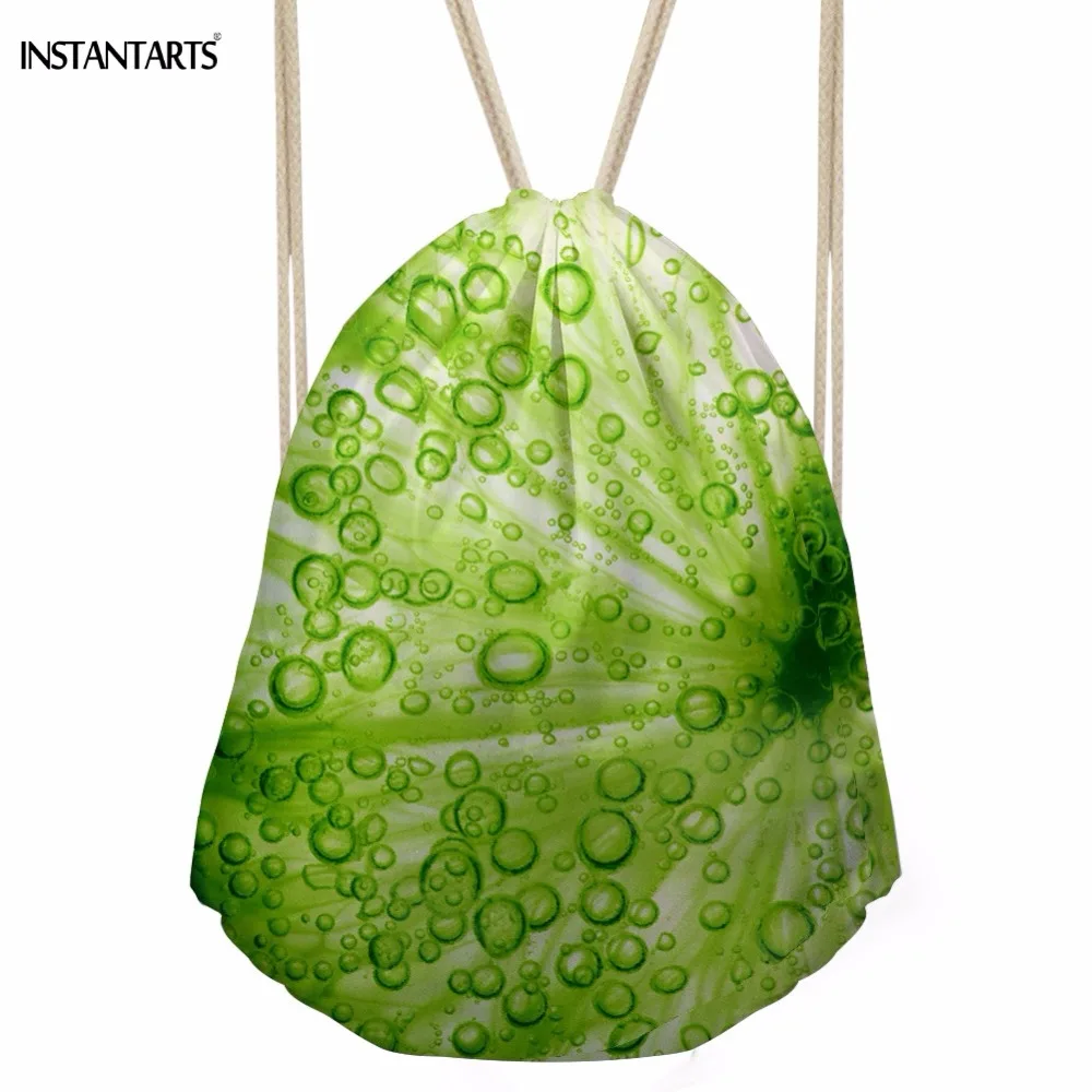 INSTANTARTS повседневные женские мешки с Кулиской 3D капелька зеленая печать листьев девушки сумка на плечо дорожная сумка для хранения покупок пляжная сумка