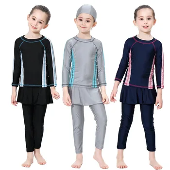 

ARXIPA 2019 Muslim Girl Swimsuit Kids Conservative Arabian Islamic Swimwear Burkinis Modest Three-piece Patchwork Children Cloth
