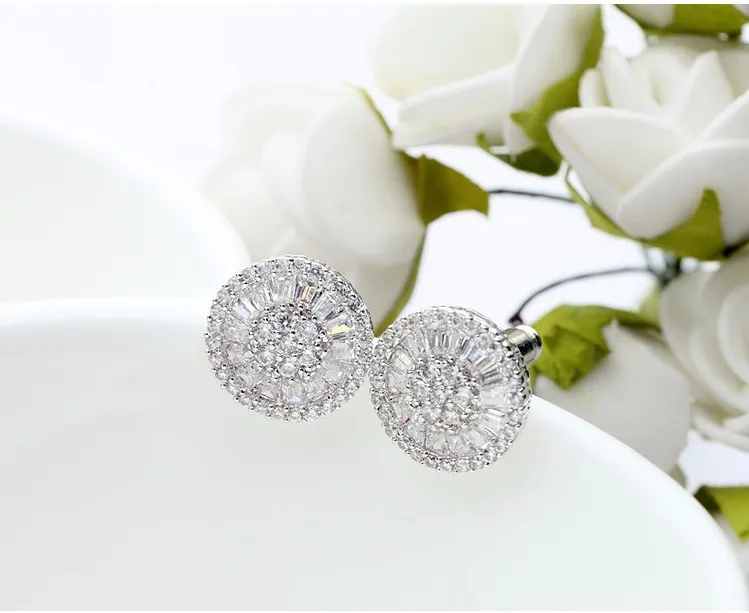 LUOTEEMI Noble Romantic Jewelry Bright Unique Round Shape Cubic Zircon Wedding Stud Earrings for Women Party Factory Wholesale