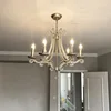 Candelabro de Metal fundido francés para sala de estar, iluminación de interior, lámpara de hierro forjado para dormitorio, candelabro de cristal plateado retro candelabros decorativos de velas cocina lampara techo ► Foto 2/6
