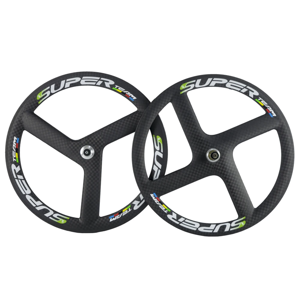 Clearance Superteam Front and Rear Wheel 700C 56mm tri spoke, 3 spoke carbon wheel set CLINCHER/TUBULAR Road Track Fixed Gear Bike Wheels 0 Clearance Superteam Front and Rear Wheel 700C 56mm tri spoke, 3 spoke carbon wheel set CLINCHER/TUBULAR Road Track Fixed Gear Bike Wheels 0