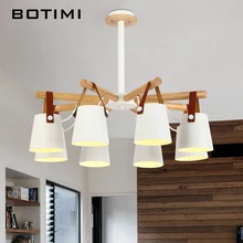 BOTIMI дизайнерская люстра освещение современный светодиодный люстра с железными абажурами 110 в 220 в деревянные люстры фойе подвесное освещение