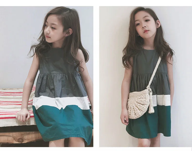 Teen Casual Dress 2019 Summer Grey White Green Patchwork Baby Kids Dresses For Girls Children Sundress Clothing (7).jpg