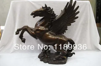 

20"Chinese Pure Copper Bronze Feng Shui Dancing wings Fly horse Pegasus Statue