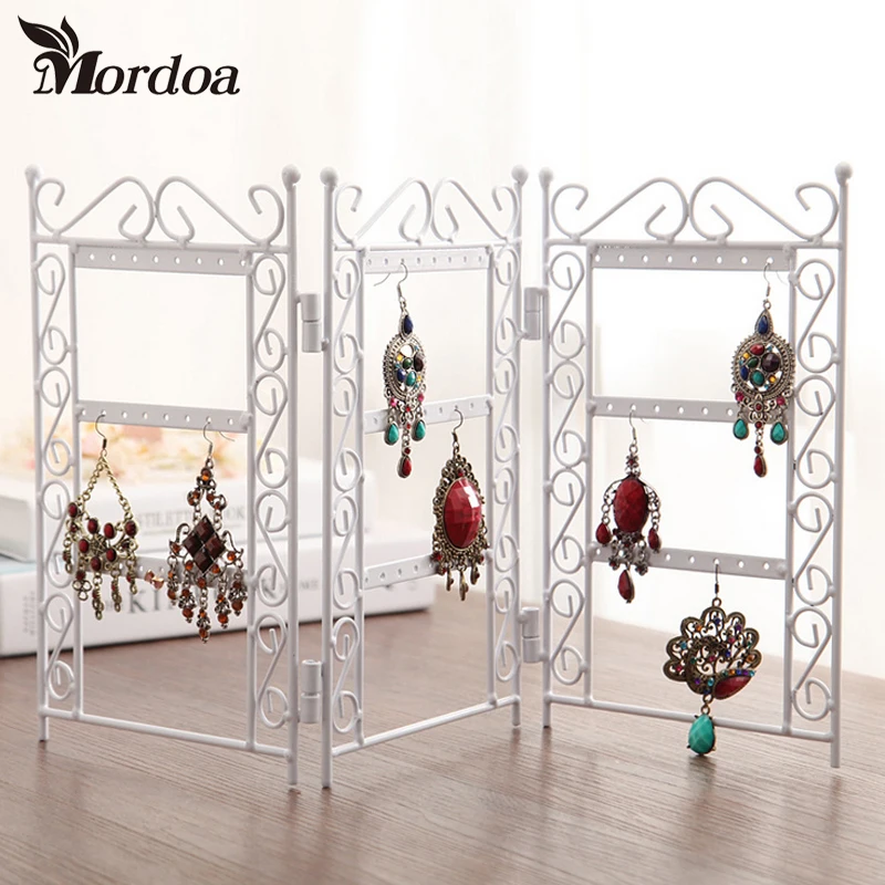 Dangle Earrings Jewelry white Metal Display Stand Holder Rack Jewelry Display Wrought Iron Frame Necklace Pendant Display Shelf