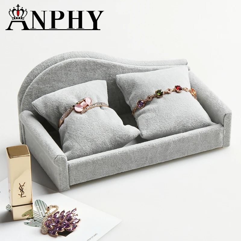 

ANFEI Grey Sofa Shape With 2 Pillows Jewelry display Stands Props Bracelet Necklace Pendant Jewelry Display Organizer GD2627