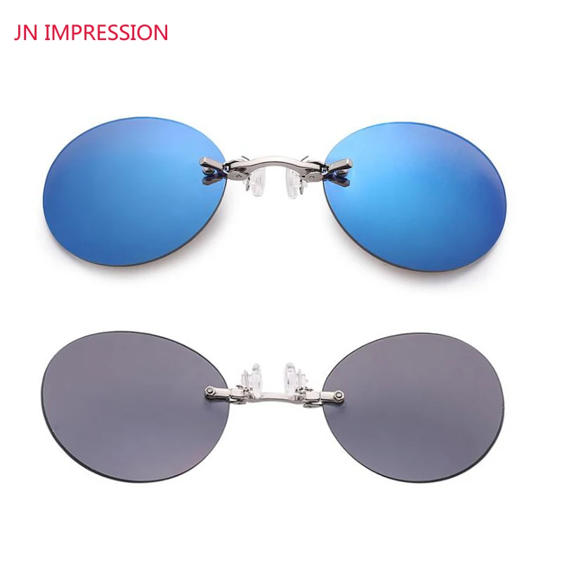 

JN IMPRESSION Brand Designer Retro Round Clip On Nose glasses Hacker Empire Matrix Morpheus Movie rimless sunglasses men
