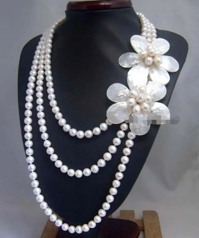 

Free shipping hot sale Women Bridal Wedding Jewelry >>Natural White Pearl Shell Floral Flower Petal multilayer Strand Necklace