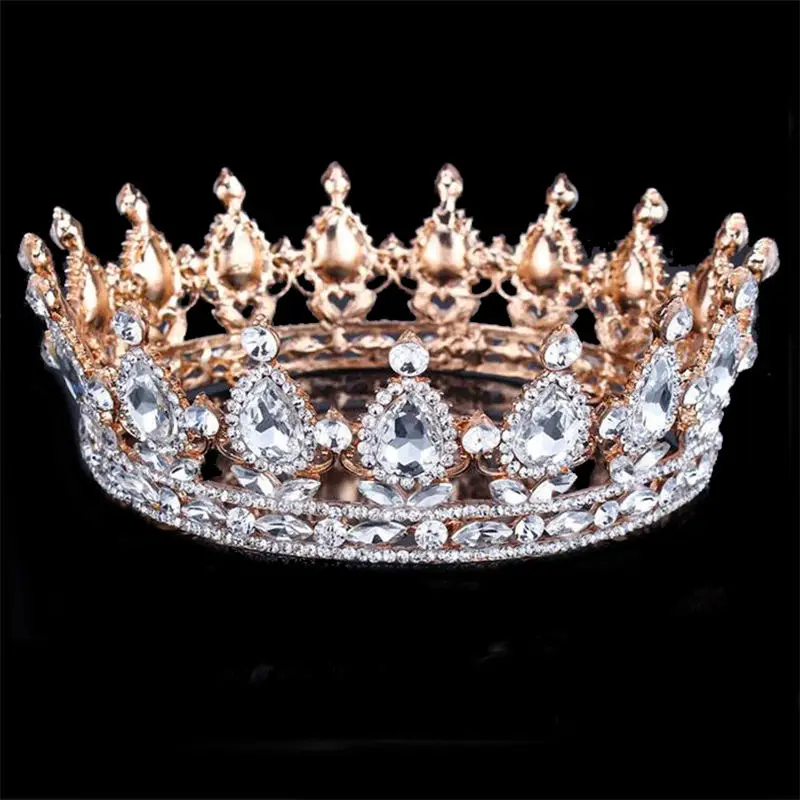 

Vintage Queen King Bride Tiara Crown Green Crystal Women Head Piece Bridal Tiaras and Crowns Wedding Hair Jewelry Accessories