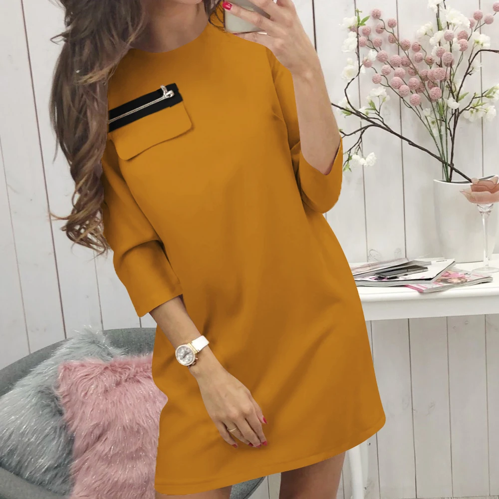 

AvoDovA Summer Women Dresses Fashion Elegant Three Quarter Sleeve Pockets Ladies Office Dress