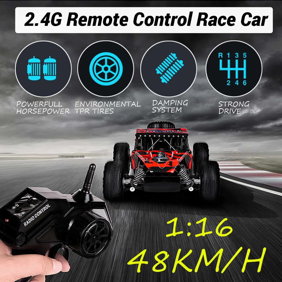 

Hot RC Car 2.4ghz 1:16 Remote Control Car RC Electric Monsters 4WD Four Wheels Off-Road Vehicle Red/Green