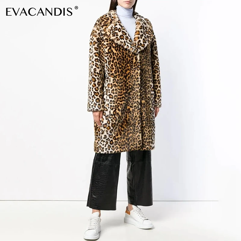 

Leopard Long Fur Coat Women Turndown Collar Thick Warm Winter Jacket Coat Faux Fox Fur Chic Single Breasted Overcoat