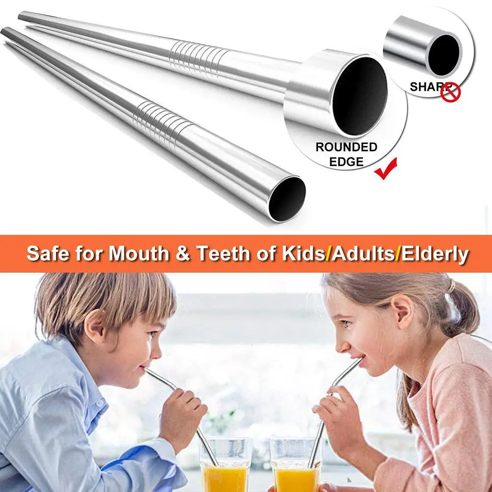 

9 Pcs Reusable Stainless Steel Straight Curved Drinking Straw + 2 Pcs Brushes Kit