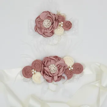 

Satin Flower Sash Matching Sparkling Rhinestone Baby Headband Satin Flower Sash Belt Baby Girls Hair Accessories Kidocheese