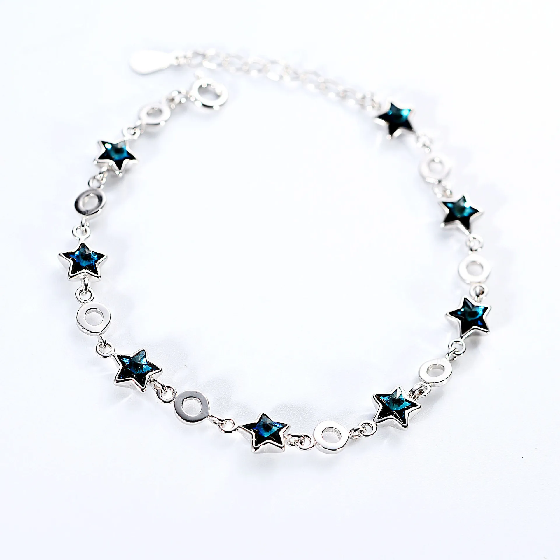 sea blue crystal star bracelet 100% 925 Sterling Silver Jewelry fashion hypoallergenic bracelets for girl gift