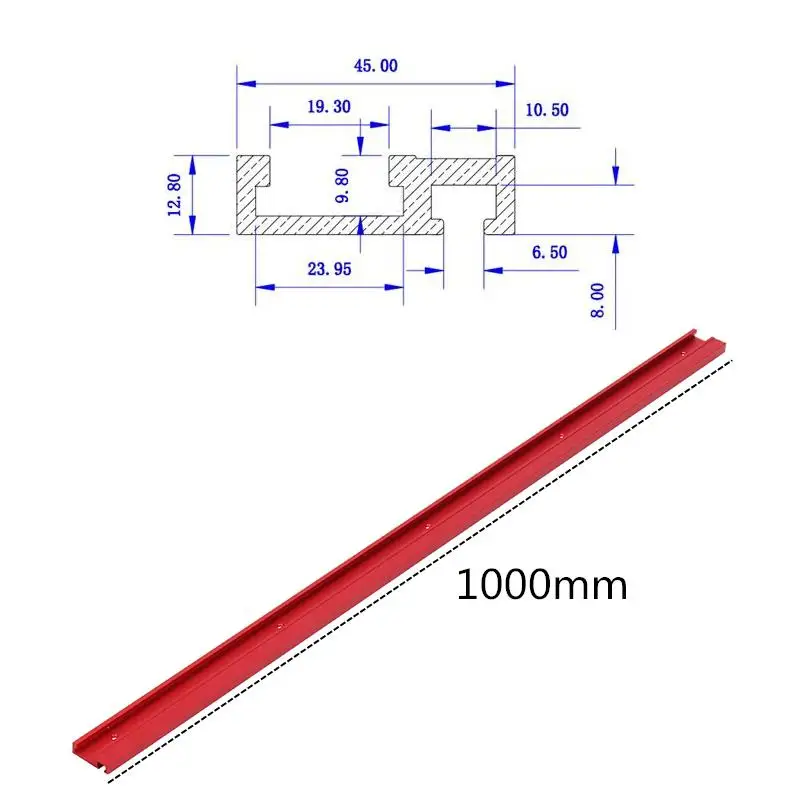 1 шт. Длина 1000 мм красный алюминиевый сплав T-track Деревообработка 45x12,8 мм t-слот направляющая для резки