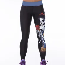 Women Punk Thematic Skeleton of Snow White Fitness Leggings Elastic Fiber Hiphop Party Cheerleader Rooter Workout