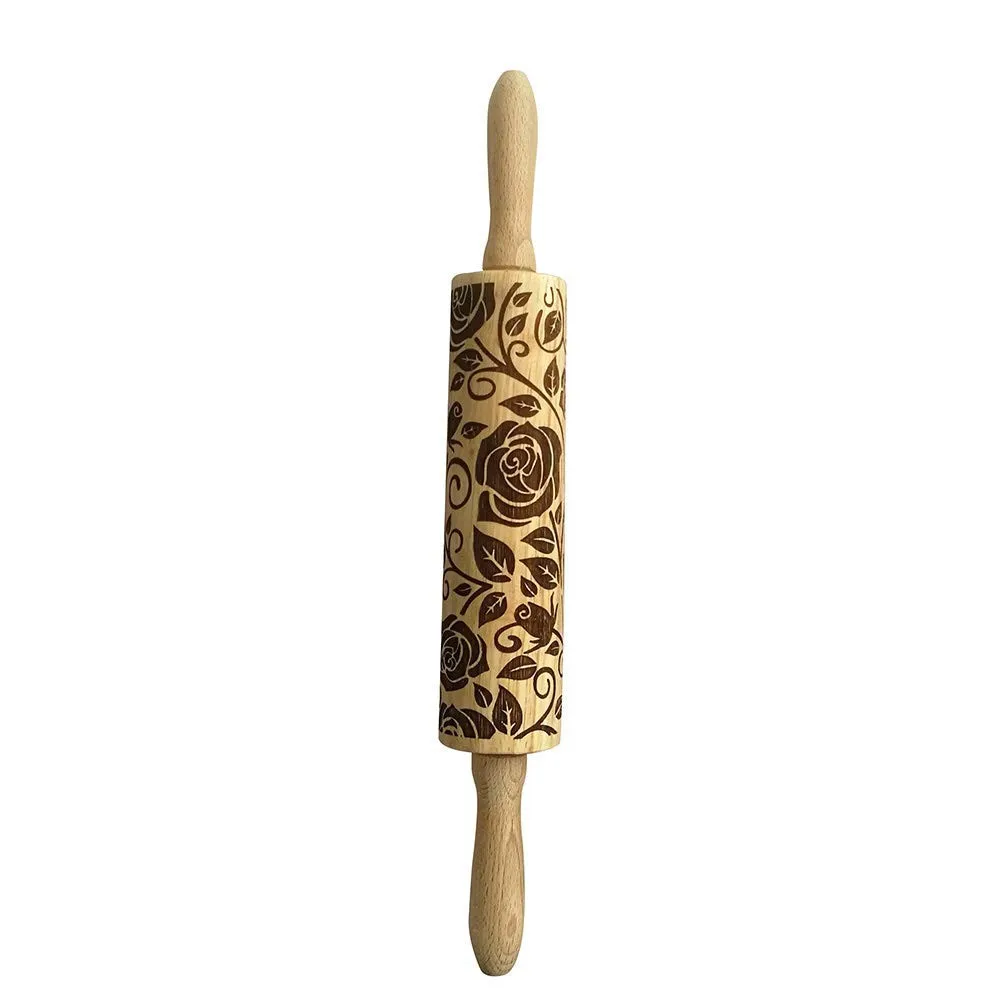 

2018 Christmas Embossing Rolling Pin Baking Cookies Biscuit Fondant Cake Dough Engraved Roller rose Temperature Resistant 18Oct