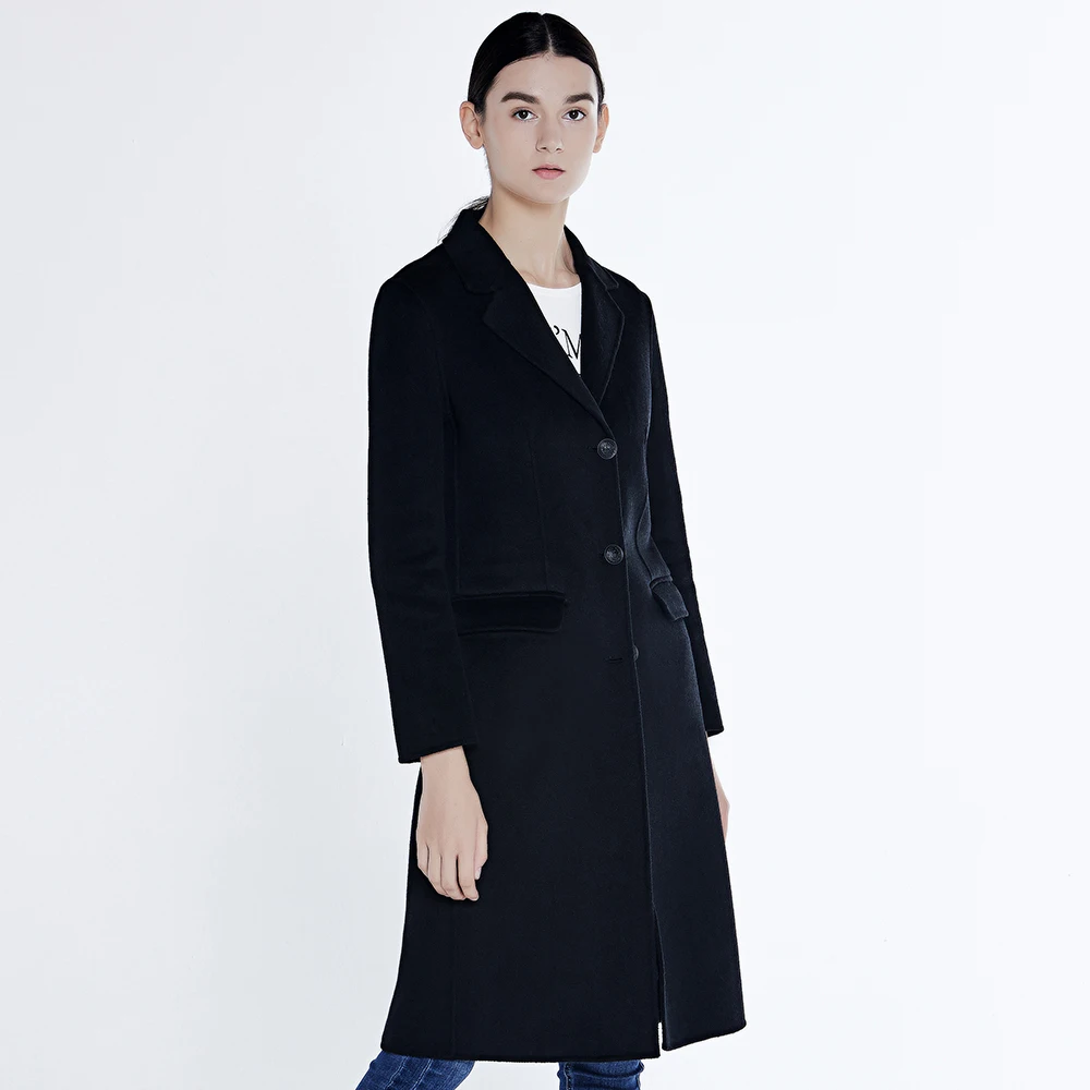 URSMART двустороннее шерстяное пальто женское новое зимнее шоу MS длинное тонкое черное пальто шерстяное тканевое пальто культивировать свою мораль