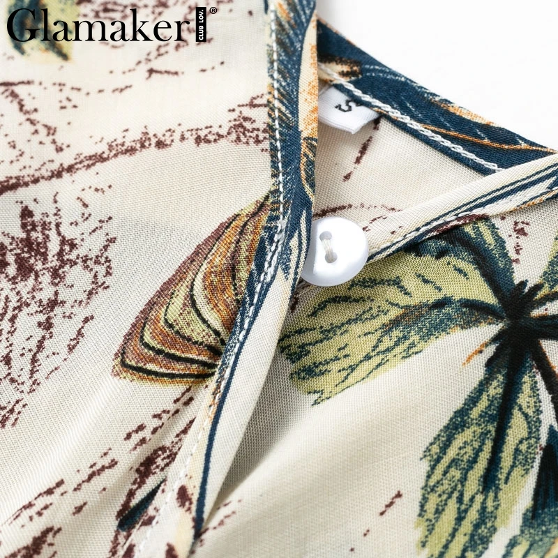 Glamaker Floral print women jumpsuit&romper Sexy V neck backless boho jumpsuit Women split belt spring party playsuit overalls