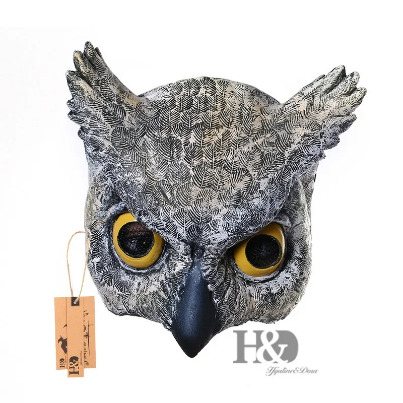 7 inch Half Head Owl Scary Latex Mask Party Mask Horror Masquerade Adult Animal Mask Halloween Props Costumes Fancy Dress Dear