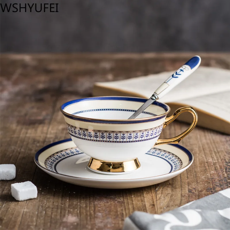 Fashion British Style Ceramic Cup Bone China Coffee Cup Drinking Cup Household Drinking Set Spoon
