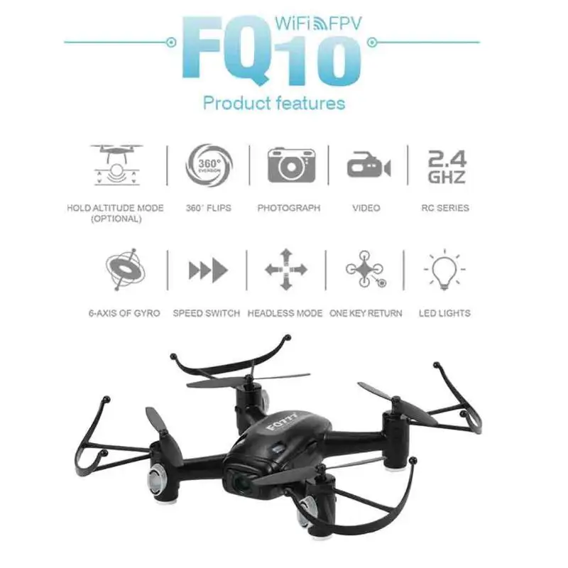 FQ777-FQ10A Карманный Дрон Мини WiFi RC Квадрокоптер FPV 2.0MP 720P HD камера